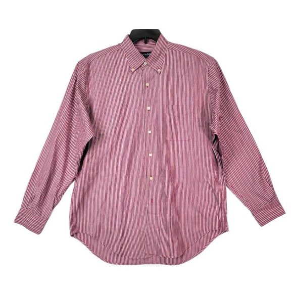 Austin Reed London Men Cotton Long Sleeve Dress Shirt Stripe Size Large Red - Picture 12 of 13